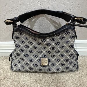 Dooney & Bourke Hobo Black and Cream Logo Shoulder Bag
